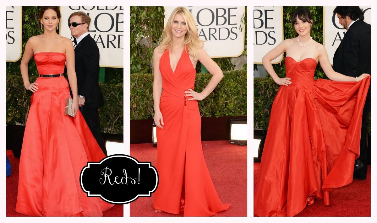 Golden Globes Reds Jennifer Lawrence, Claire Danes, Zooey Deschanel 