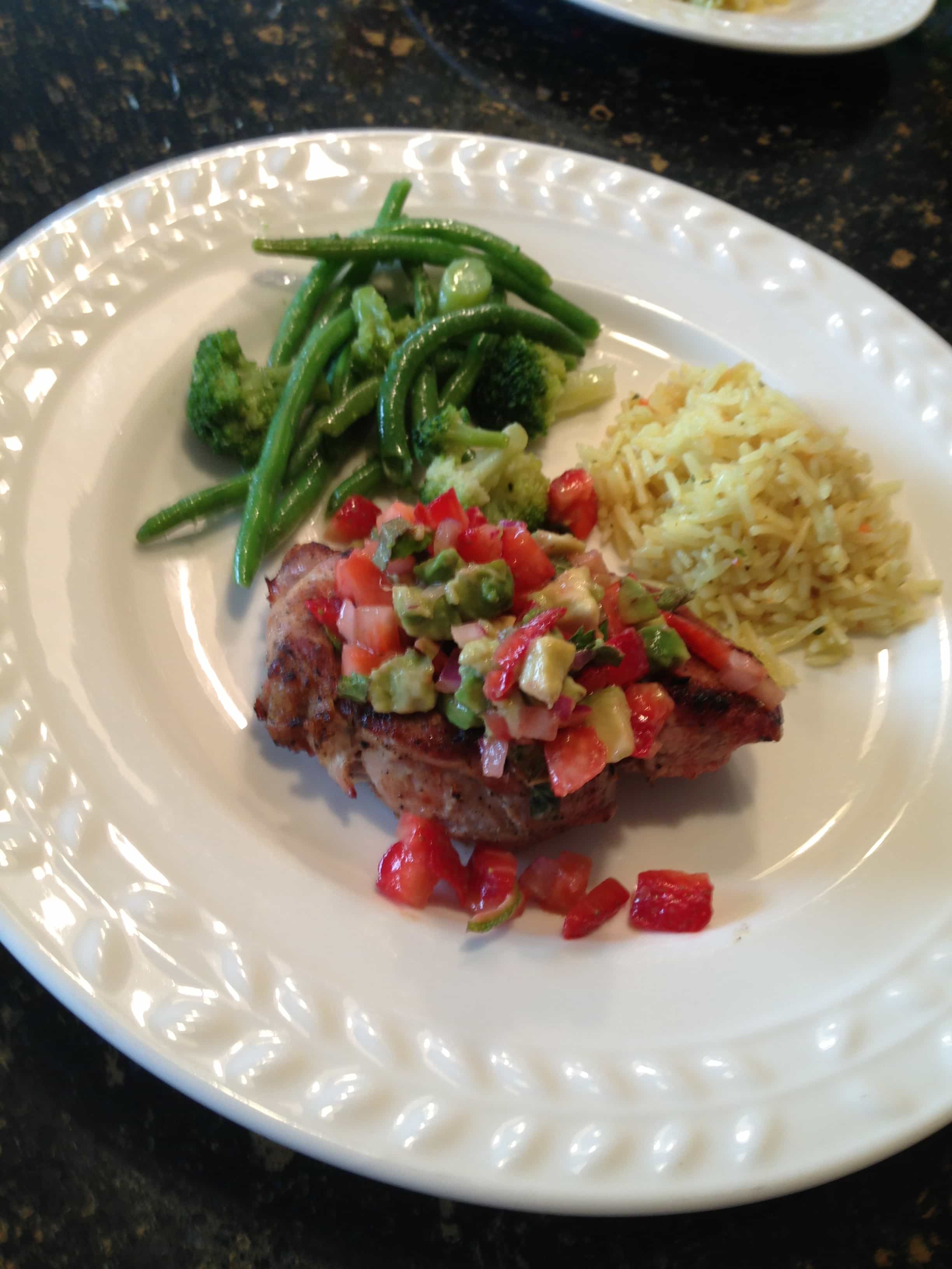 Grilled Pork Chops with Minted Strawberry Avocado Salsa - ExtraordinaryMommy.com