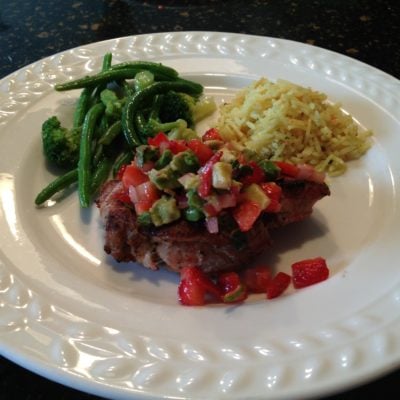 Grilled Pork Chops with Minted Strawberry Avocado Salsa (Feed Your Family of 4 Under $10)