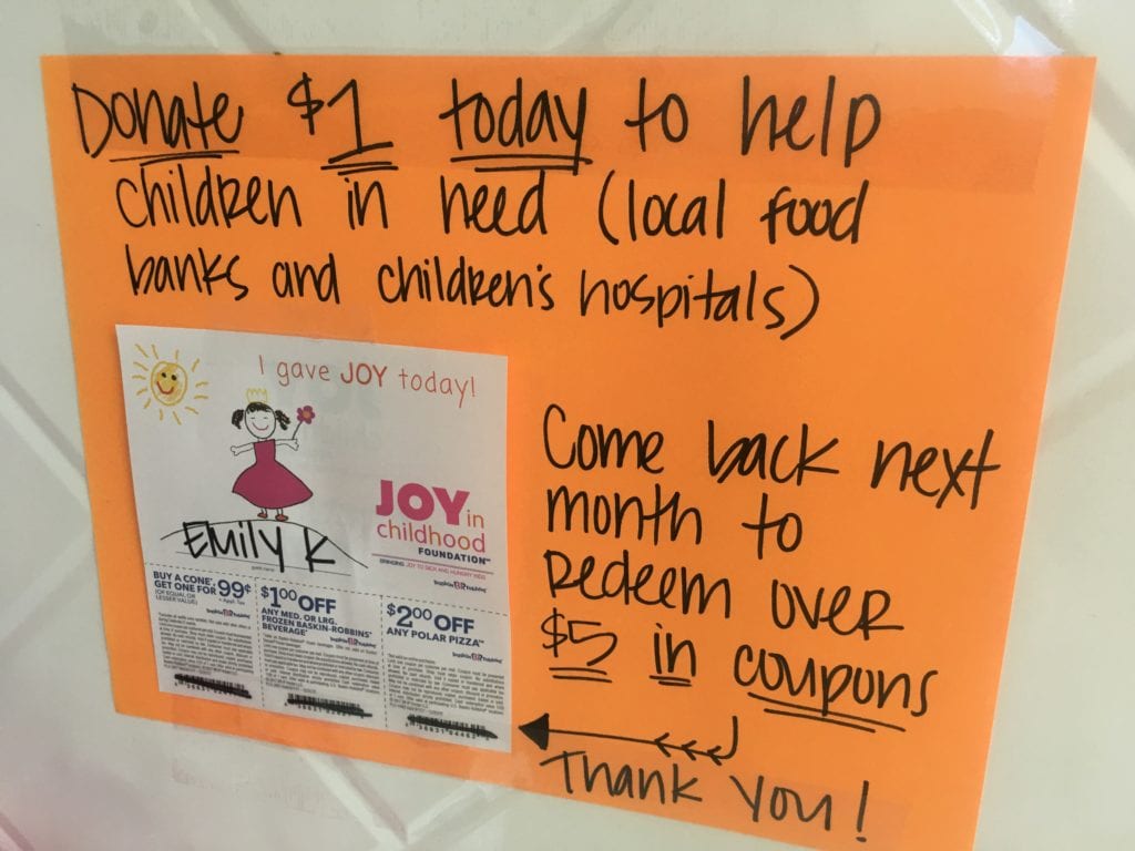 Giving Joy in Childhood - Baskin-Robbins Joy in Childhood Foundation - Give $1 in August - help a child experience joy AND get special coupons for September!