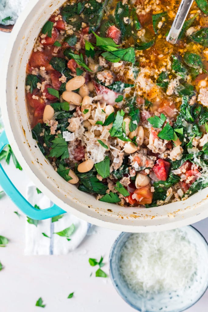 Spicy White Bean Soup with Parmesan and Spinach