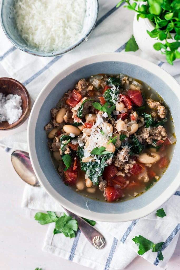 Spicy White Bean Soup with Parmesan and Spinach