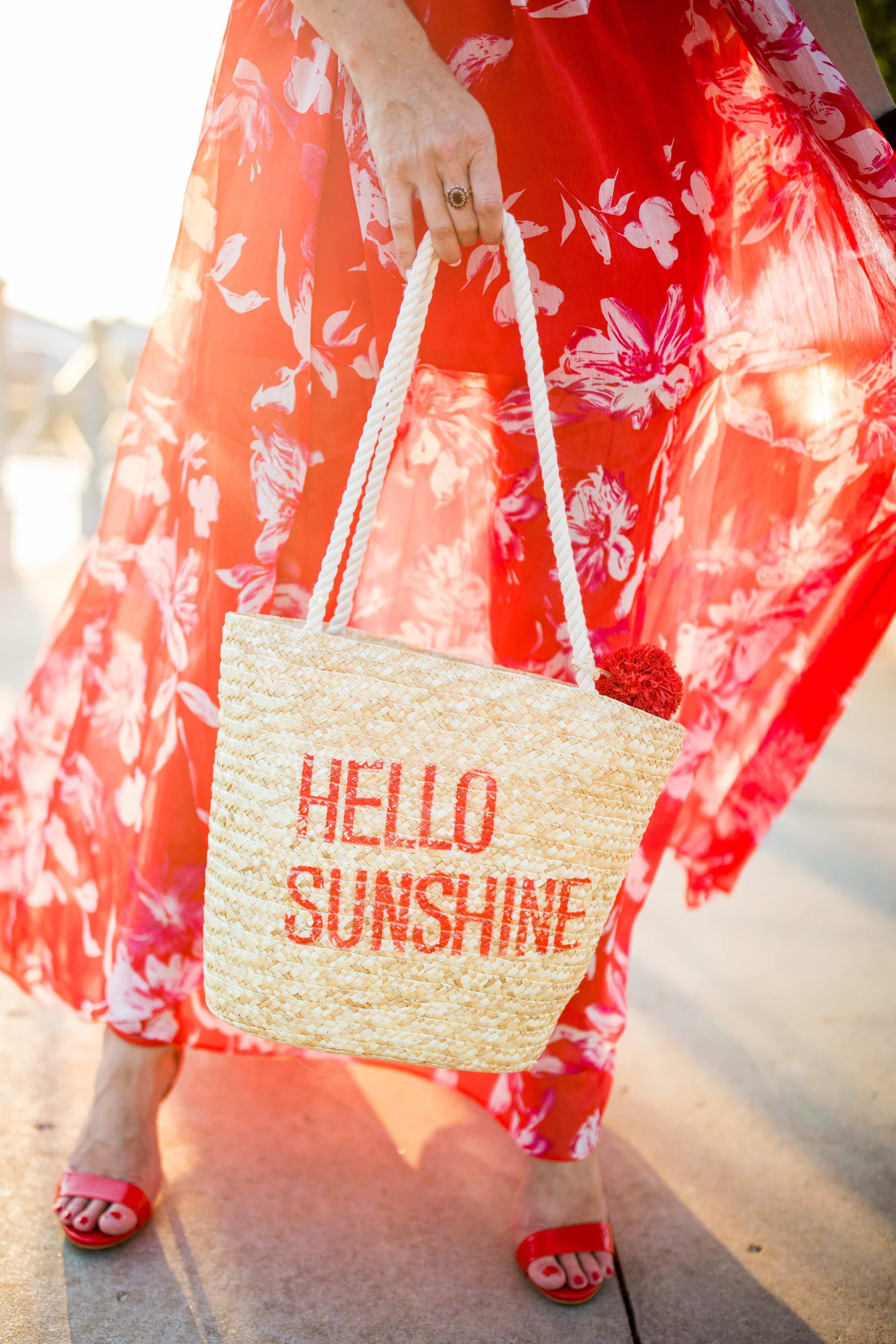 The Red Maxi Dress You Need for Summer - Plus Hello Sunshine Straw Bag