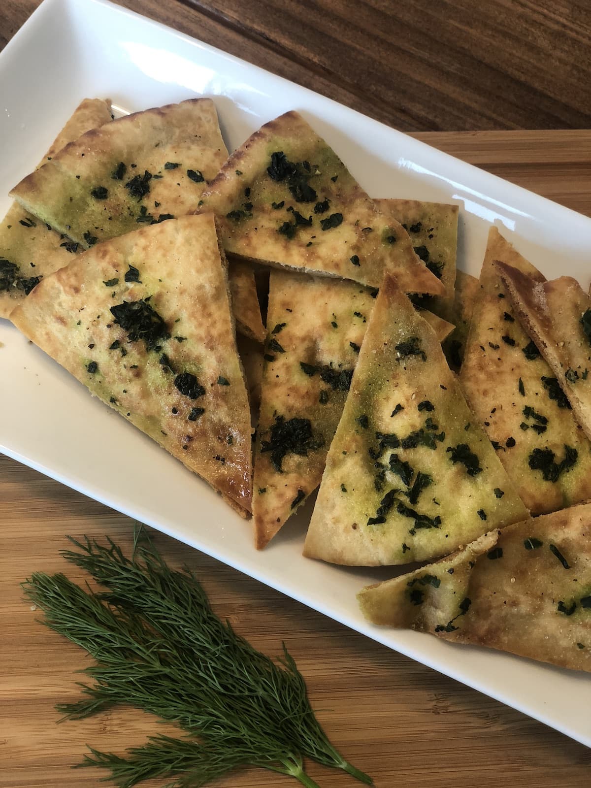 Greek Inspired Appetizers - Tzatziki and Basil Pita Chips