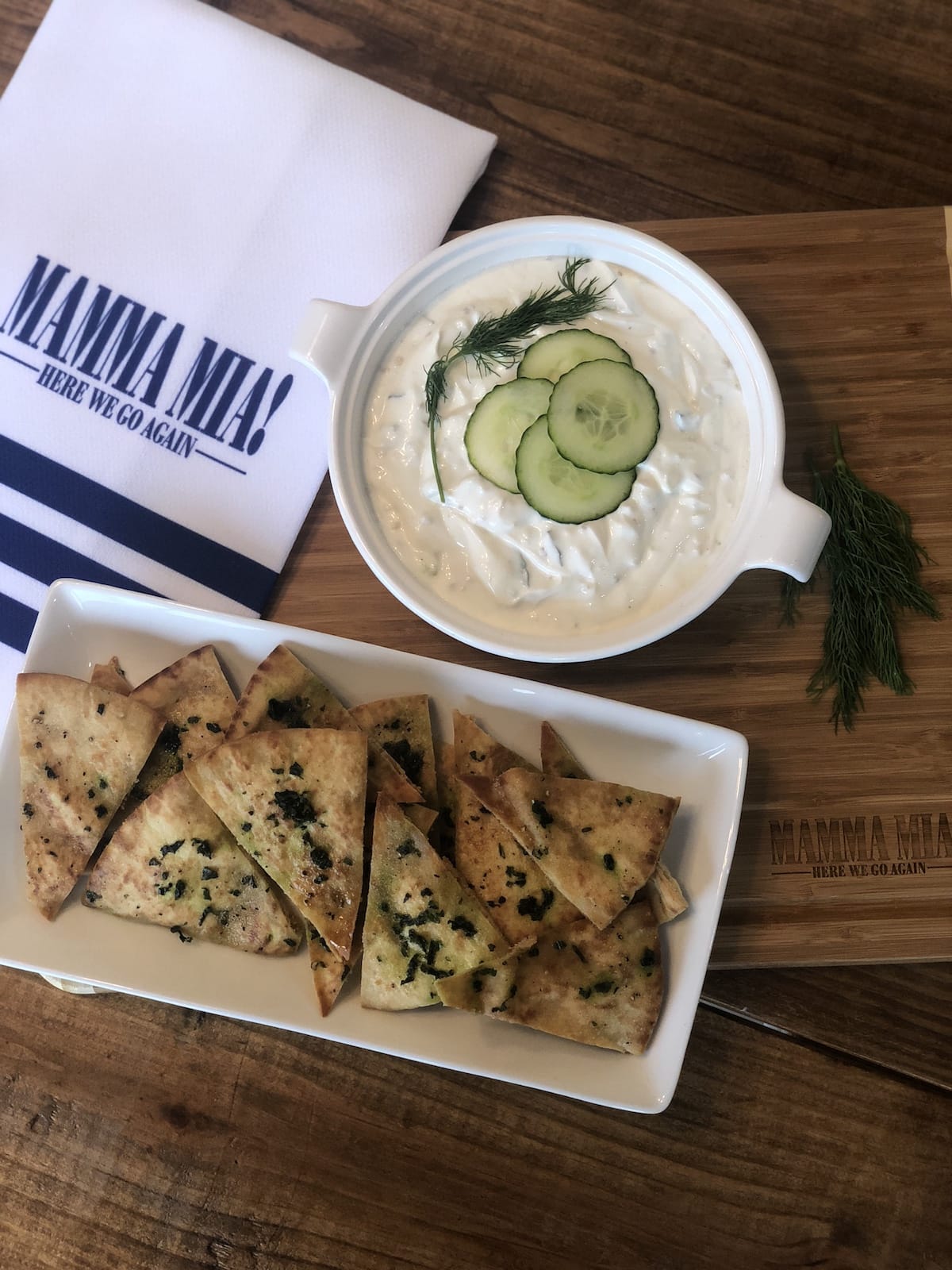 Greek Inspired Appetizers - Tzatziki and Basil Pita Chips